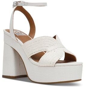 NEW White Raffia Platform Espadrille Sandals Size 7.5